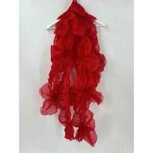Mina Mann Scarf Red Floral Flowers Roses Sheer Lightweight Rectangle Organza